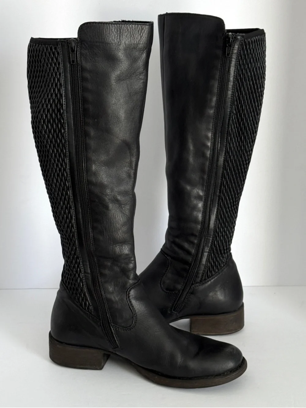 Rieker Women’s Black Leather Knee-High Riding Boots Stretch-Fit Size 8.5